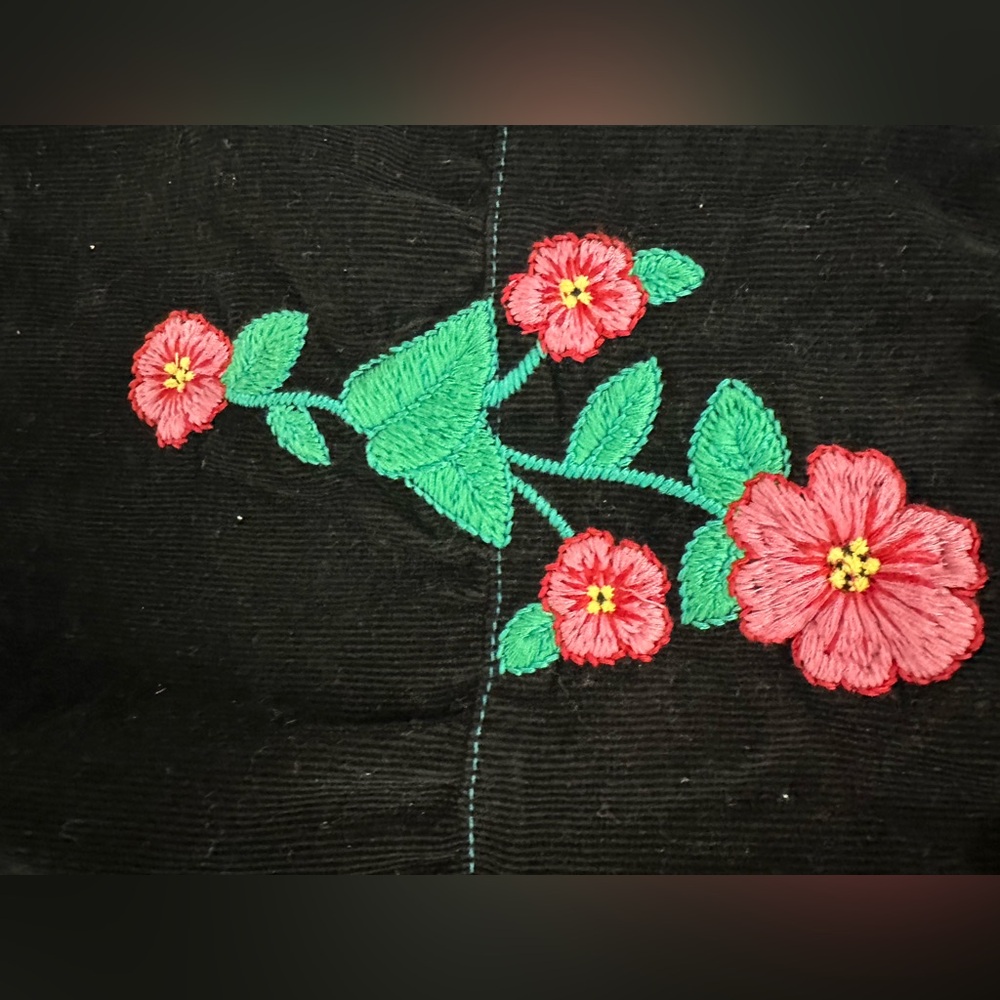 Miss Me Black Embroidered Corduroy Skirt with Floral & Bird Motifs - Picture 6 of 10